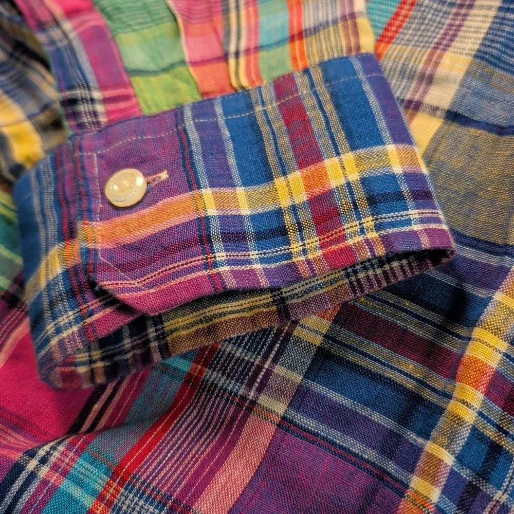 POLO RALPH LAUREN‎ Shirt Mens Large Sea Soft LINEN Plaid Button Up Long Sleeve